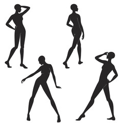 Four female fashion mannequins in black silhouettes