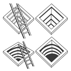 Four isometric square well openings with ladders vector