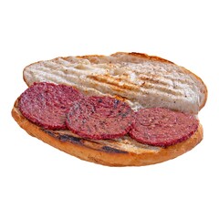 Obraz premium Grilled sausage sandwich on baguette.
