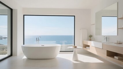 Modern Bathroom with Ocean View and Freestanding Bathtub