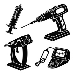 Futuristic medical equipment silhouettes syringe medical device
