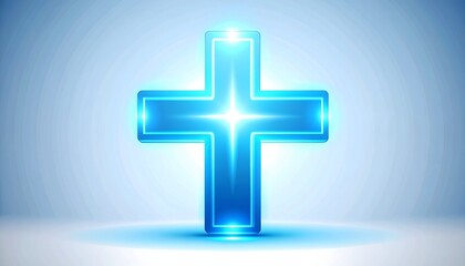 Fototapeta premium Glowing Blue Cross Symbol Divine Light and Spiritual Faith