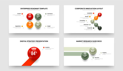 Project Visualization Four Five One Two Option Chart Slideshow Template Vector Illustration Bundle. Company Performance 4 5 1 2 Element Diagram Slide Layout Set.