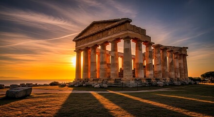 Obraz premium Sunset at Greek Temple Ruins.