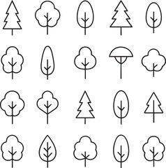 set of different 2D trees icons
