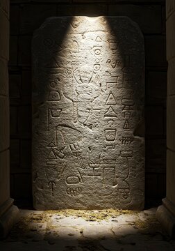 Ancient stone tablet with hieroglyphs