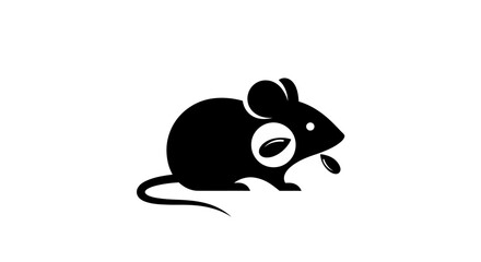 Simple black silhouette icon of a small mouse eating a seed.