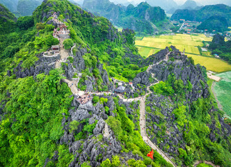 Lying Dragon mountain viewpoint, Stunning view of Tam Coc area with mountain range, rice fields. It...