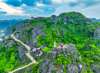 Lying Dragon mountain viewpoint, Stunning view of Tam Coc area with mountain range, rice fields. It...
