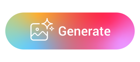 Generate button for AI image tools, colorful gradient pill UI with sparkle icon, web and app cta for image generator flows, ideal for dashboards, landing pages, and prototypes. PNG.