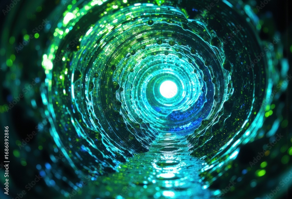 Aufkleber a futuristic tunnel illuminated with vibrant green and blue lights creating a glowing circular patte