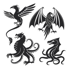 Obraz premium Mythological creature silhouettes black and white mythological creatures