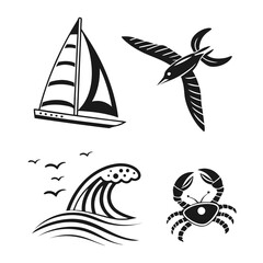 Fototapeta premium Nautical and avian elements sailboat bird