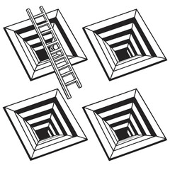 Optical illusion shapes with ladder geometric shapes