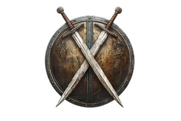 Hand rendered illustration of ancient Spartan shield isolated on transparent background