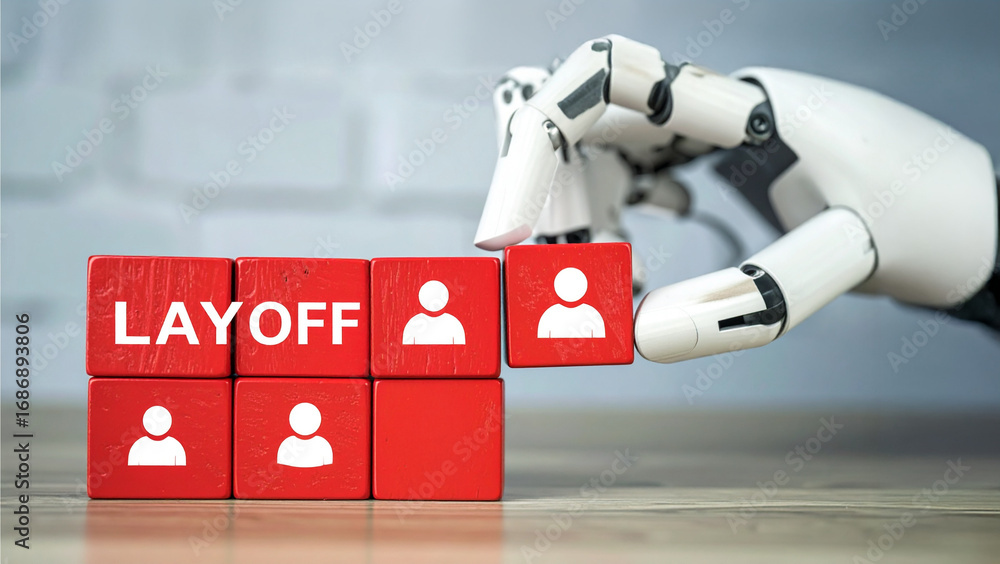 Poster the concept of job displacement. the image illustrates how technology is potentially replacing human