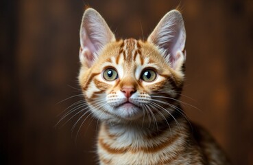 Obraz premium Cute orange tabby kitten with green eyes looking directly at the camera