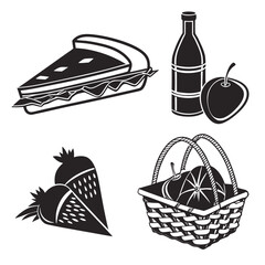 Picnic food assortment black and white sandwich slice