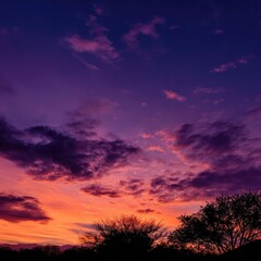 Sunset sky turning from orange to deep purple