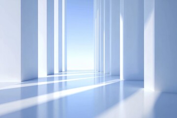 Minimalist Corridor with Vertical Columns and Soft Lighting