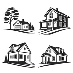 Residential buildings with trees and garages house