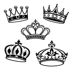 Royal crowns and tiaras black outlines king queen © Akshay