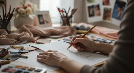 Fashion designer sketching dress design