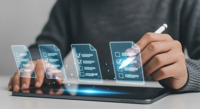Digital Checklist on Tablet Online Survey Management Task Completion Form Processing Productivity Technology Modern