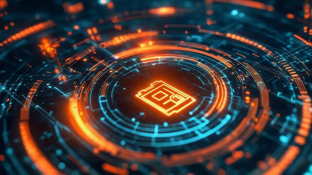 Futuristic ram memory module inside glowing digital circles