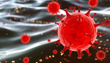 Close-up of red virus particles