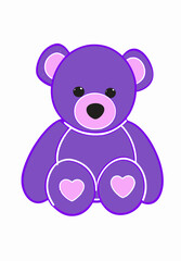 Purple Plush Teddy Bear with Pink Hearts Illustration