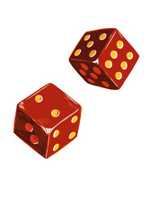 Two Red Dice Rolling, Gambling Game Illustration