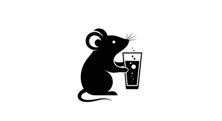 Simple black silhouette of a mouse holding a glass of beer.