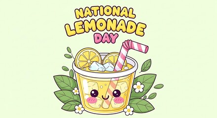Cute Cartoon Lemonade Cup for National Lemonade Day