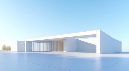 Obraz premium Modern minimalist building with clean lines and large windows under a clear blue sky