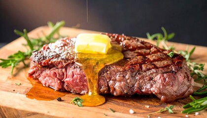 Grilled steak with melted butter