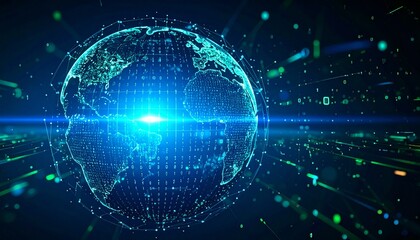 A digital representation of planet Earth with glowing lines. The illustration captures the essence of interconnectedness, technology, and globalization