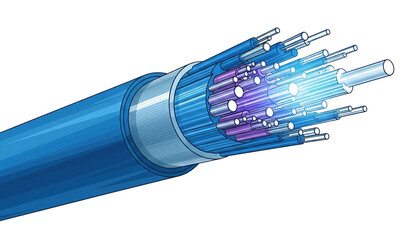 A stylized, close-up view of a fiber optic cable with a cutaway section.  Isolated transparent background ( cut-out PNG file ).