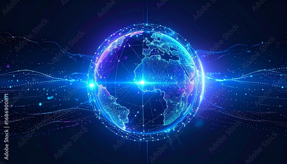 Poster a digital globe with glowing lines representing connections, innovation, and the digital world. it c