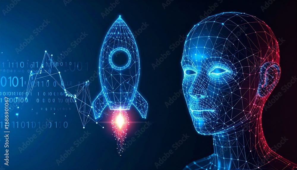 Poster an artistic image representing artificial intelligence and innovation in the digital world. with a r