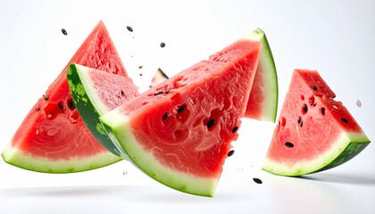 Vibrant Watermelon Slices with Seeds. Juicy watermelon slices, showcasing the fruit's refreshing appeal