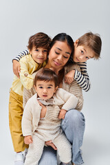 Tender moments shared between a loving mother and her two cheerful boys