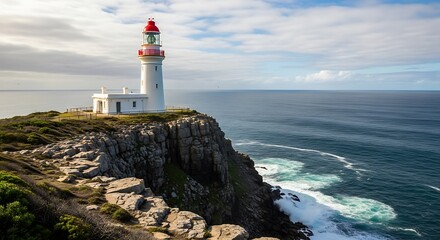 Coastal Lighthouse with Ocean Cliffs.