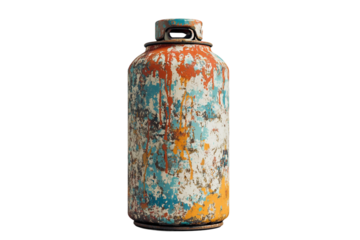 Industrial spray can with dried paint coating isolated on transparent background