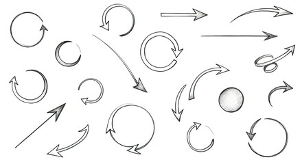 Open image of a variety of hand-drawn arrow and circle shapes on a white background