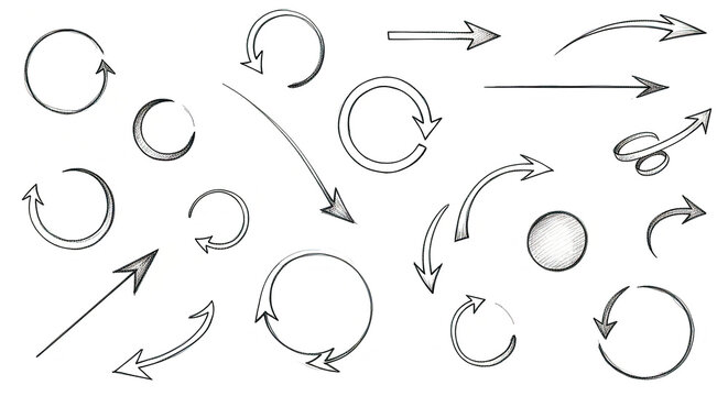Open image of a variety of hand-drawn arrow and circle shapes on a white background