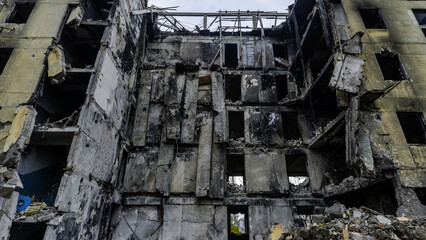 ruined street and destroyed houses the city Kiev war in Ukraine