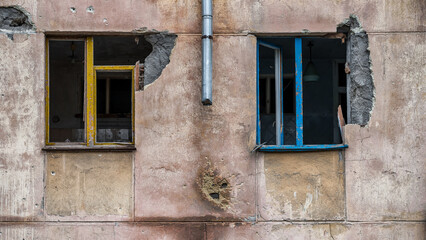 ruined street and destroyed houses the city Kiev war in Ukraine
