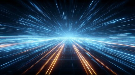 Obraz premium Radiant Light Trails Converging in a Futuristic Space