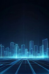 Fototapeta premium Futuristic Cityscape with Glowing Blue Skyscrapers and Grid Path